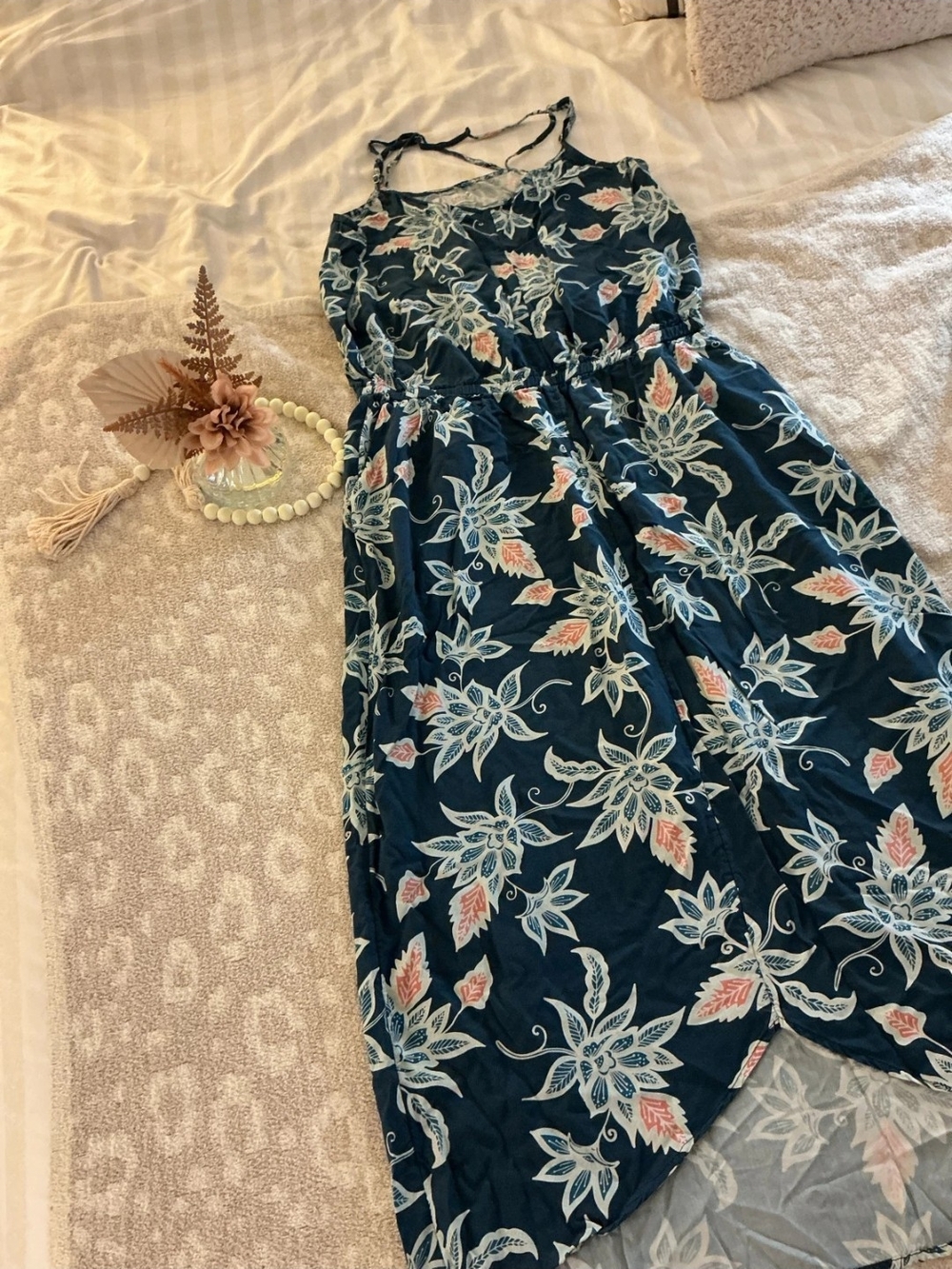 Carve Designs Navy Floral Maxi Dress with Coral & Light Blue Accents